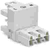 h-distribution connector; 3-pole; Cod. A; 1 input; 2 outputs; outputs on one side; 2 locking levers; white