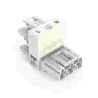 h-distribution connector; 3-pole; Cod. A; 1 input; 2 outputs; outputs on one side; 3 locking levers; for flying leads; white
