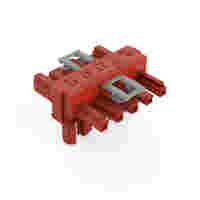 WAGO T-distribution connector; 5-pole; Cod. P; 1 input; 2 outputs; outputs on both sides; 2 locking levers; red