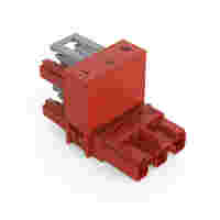 WAGO h-distribution connector; 3-pole; Cod. P; 1 input; 2 outputs; outputs on one side; 2 locking levers; red