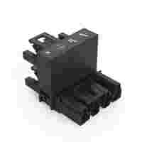 h-distribution connector; 4-pole; Cod. A; 1 input; 2 outputs; outputs on one side; 3 locking levers; for flying leads; black