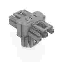 T-distribution connector; 3-pole; Cod. B; 1 input; 2 outputs; 3 locking levers; for flying leads; gray