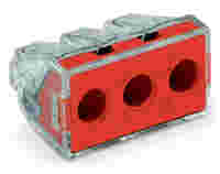 PUSH WIRE® connector for junction boxes; 3-conductor; AWG 10; transparent housing; red face