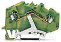 Ground terminal block; angled; rail mount; 2-conductor; 5 mm wide; green-yellow