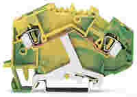 Ground terminal block; angled; rail mount; 2-conductor; 6 mm wide; green-yellow