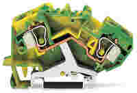 Ground terminal block; angled; rail mount; 2-conductor; 10 mm wide; green-yellow