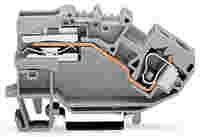 Power distribution disconnect terminal block; angled; rail mount; 1-conductor; 10 mm wide; gray