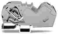 Feedthrough terminal block; angled; rail mount; 2-conductor; with integrated end plate; 16 mm wide; gray