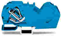 Feedthrough terminal block; angled; rail mount; 2-conductor; with integrated end plate; 16 mm wide; blue