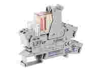 Relay module with driven contacts; Nominal input voltage: 24 VDC; 2 changeover contacts; Limiting continuous current: 6 A; Red status indicator; Module width: 15 mm; 2,50 mm²; gray