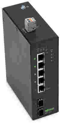 Industrial unmanaged ECO switch; 5 - 10/100/1000 Mb/s RJ45 ports; 2 - 1000 Mb/s Fiber Optic ports; Extended temperature range