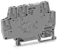 WAGO Optocoupler module; Nominal input voltage: 24 VDC; Output voltage range: 4 … 6.25 VDC; Limiting continuous current: 0.5 A; 3-wire connection/high-side switching; Frequency: 10 kHz; Red status indicator; Module width: 6 mm; gray