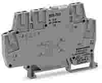 WAGO Optocoupler module; Nominal input voltage: 5 VDC; Output voltage range: 3 … 60 VDC; Limiting continuous current: 0.1 A; 2-wire connection; Railway; Red status indicator; Module width: 6 mm; gray