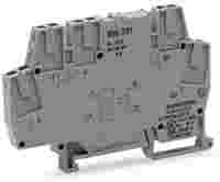 WAGO Optocoupler module; Nominal input voltage: 5 VDC; Output voltage range: 3 … 30 VDC; Limiting continuous current: 0.1 A; 2-wire connection; Railway; Frequency: 10 kHz; Red status indicator; Module width: 6 mm; gray