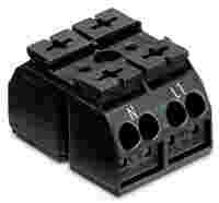 4-conductor chassis-mount terminal strip; without ground contact; N-L1; 2-pole; for self-tapping screw 2.9 mm Ø from bellow; with 2x pin; 4 mm²; black