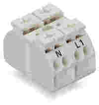 4-conductor chassis-mount terminal strip; without ground contact; N-L1; 2-pole; 1 snap-in foot per pole; 4 mm²; white