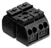 4-conductor chassis-mount terminal strip; without ground contact; 2-pole; 1 snap-in foot per pole; 4 mm²; black