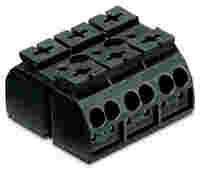 4-conductor chassis-mount terminal strip; without ground contact; 3-pole; 1 snap-in foot per pole; 4 mm²; black