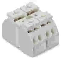 WAGO 4-conductor chassis-mount terminal strip; without ground contact; 2-pole; for self-tapping screw 2.9 mm Ø from bellow; with 2x pin; 4 mm²; white