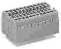 2-conductor terminal strip; without push-buttons; with snap-in mounting feet; 5-pole; for plate thickness 0.6 - 1.2 mm; Fixing hole 3.5 + 0.1 mm Ø; 2.5 mm²; CAGE CLAMP®; light gray