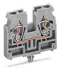 2-conductor terminal block; without push-buttons; with snap-in mounting foot; 1-pole; for plate thickness 0.6 - 1.2 mm; Fixing hole 3.5 mm Ø; 2.5 mm²; CAGE CLAMP®; light gray