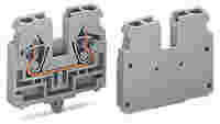 2-conductor end terminal block; without push-buttons; with snap-in mounting foot; 1-pole; for plate thickness 0.6 - 1.2 mm; Fixing hole 3.5 mm Ø; 2.5 mm²; CAGE CLAMP®; light gray