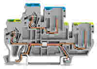 1-conductor/1-pin double deck receptacle terminal block; Ground conductor/through terminal block; 2.5 mm²; PE/L; for DIN-rail 35 x 15 and 35 x 7.5; CAGE CLAMP®; 2,50 mm²; gray
