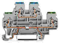 Double-deck terminal block; Ground conductor/through terminal block; 2.5 mm²; PE/L; without marker carrier; for DIN-rail 35 x 15 and 35 x 7.5; CAGE CLAMP®; 2,50 mm²; gray