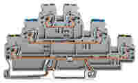 Triple-deck terminal block; Ground conductor/through/through terminal block; 2.5 mm²; PE/N/L; without marker carrier; for DIN-rail 35 x 15 and 35 x 7.5; CAGE CLAMP®; 2,50 mm²; gray