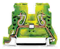WAGO 2-conductor ground terminal block; 2.5 mm²; lateral marker slots; for DIN-rail 35 x 15 and 35 x 7.5; CAGE CLAMP®; 2,50 mm²; green-yellow
