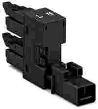 h-distribution connector; 2-pole; Cod. A; 1 input; 2 outputs; outputs on one side; 2 locking levers; black