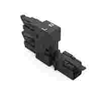 h-distribution connector; 2-pole; Cod. A; 1 input; 2 outputs; outputs on one side; 3 locking levers; for flying leads; black