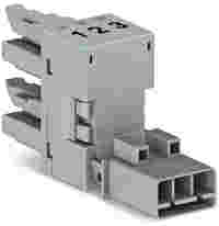 h-distribution connector; 3-pole; Cod. B; 1 input; 2 outputs; outputs on one side; 2 locking levers; gray