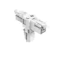 T-distribution connector; 2-pole; Cod. A; 1 input; 2 outputs; 3 locking levers; for flying leads; white