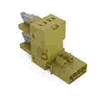 h-distribution connector; 4-pole; Cod. B; 1 input; 2 outputs; outputs on one side; 2 locking levers; light green