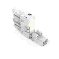 h-distribution connector; 2-pole; Cod. A; 1 input; 2 outputs; outputs on one side; 2 locking levers; white