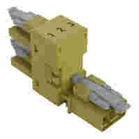 h-distribution connector; 3-pole; Cod. B; 1 input; 2 outputs; outputs on one side; 3 locking levers; for flying leads; light green