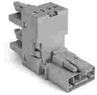 h-distribution connector; 4-pole; Cod. B; 1 input; 2 outputs; outputs on one side; 3 locking levers; for flying leads; gray