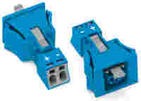 WINSTA® through-panel socket (female); MINI; snap-in; +/- marking; 2-pole; blue