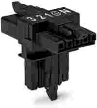T-distribution connector; 5-pole; Cod. A; 1 input; 2 outputs; 3 locking levers; for flying leads; black