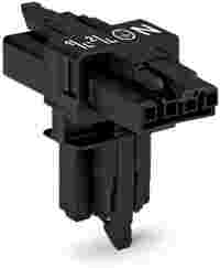 T-distribution connector; 4-pole; Cod. A; 1 input; 2 outputs; 3 locking levers; for flying leads; black