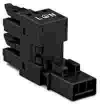 h-distribution connector; 3-pole; Cod. A; 1 input; 2 outputs; outputs on one side; 2 locking levers; black