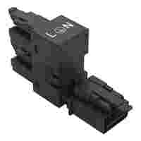 h-distribution connector; 3-pole; Cod. A; 1 input; 2 outputs; outputs on one side; 3 locking levers; for flying leads; black