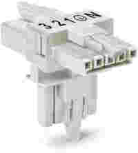 T-distribution connector; 5-pole; Cod. A; 1 input; 2 outputs; 3 locking levers; for flying leads; white