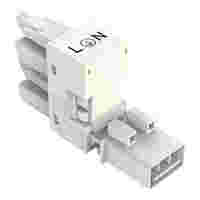 h-distribution connector; 3-pole; Cod. A; 1 input; 2 outputs; outputs on one side; 2 locking levers; white