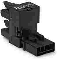 h-distribution connector; 4-pole; Cod. A; 1 input; 2 outputs; outputs on one side; 2 locking levers; black