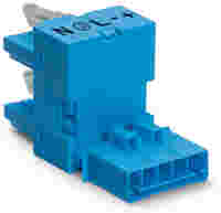 h-distribution connector; 5-pole; Cod. I; 1 input; 2 outputs; outputs on one side; 2 locking levers; blue