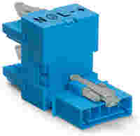 h-distribution connector; 5-pole; Cod. I; 1 input; 2 outputs; outputs on one side; 3 locking levers; for flying leads; blue